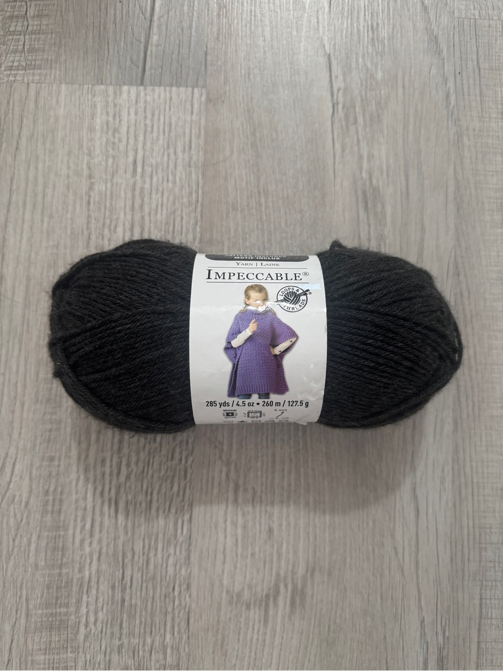 Impeccable Dark Charcoal Yarn Skein 285 yds / 4.5 oz